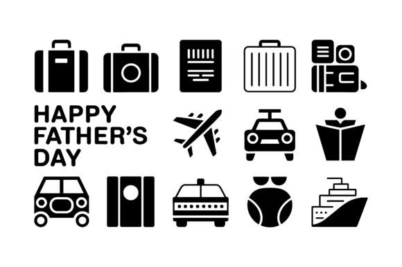 Father's Day Travel Vector Silhouette Set for Crafts and Graphics