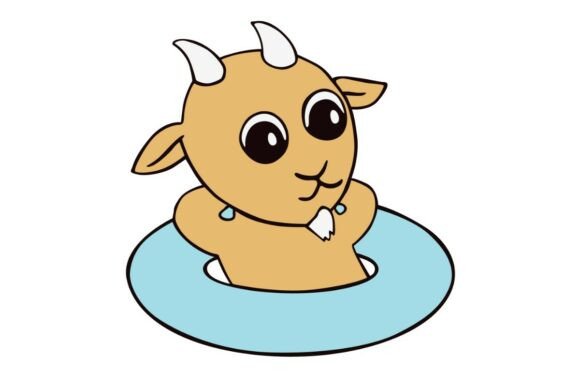 Relaxed Goat in Pool: A Graphic Asset for Creative Crafts